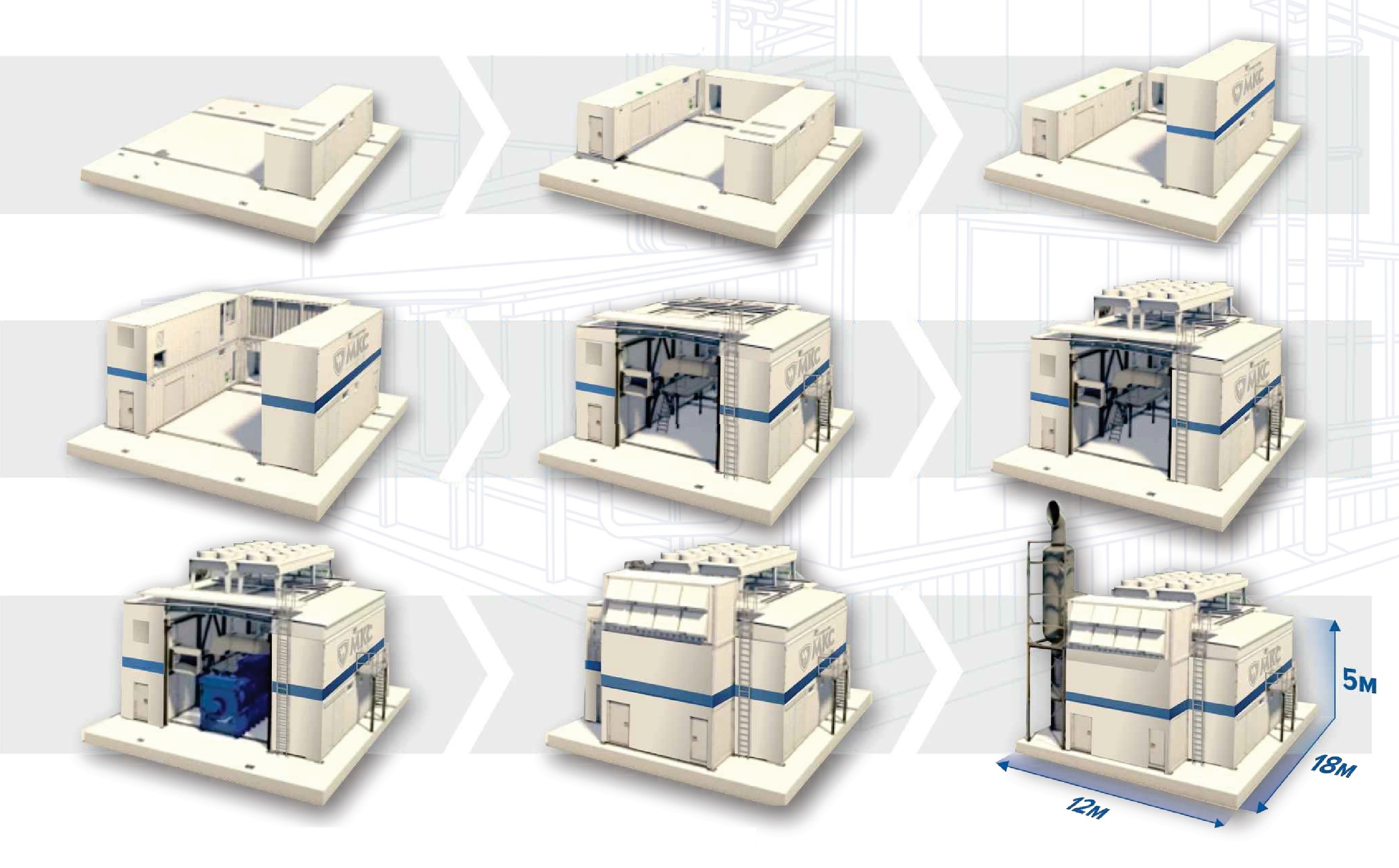 The auxiliary container units are forming the genset room for the MWM TCG 2032